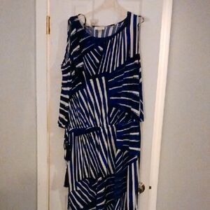Calvin Klein Collection Blue and White Asymmetrical Sheath Dress